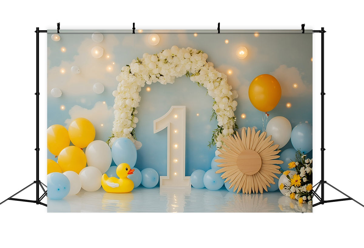 Toile de fond Décor Anniversaire 1 an Ballon Canard Doux Rêve GQ6-301