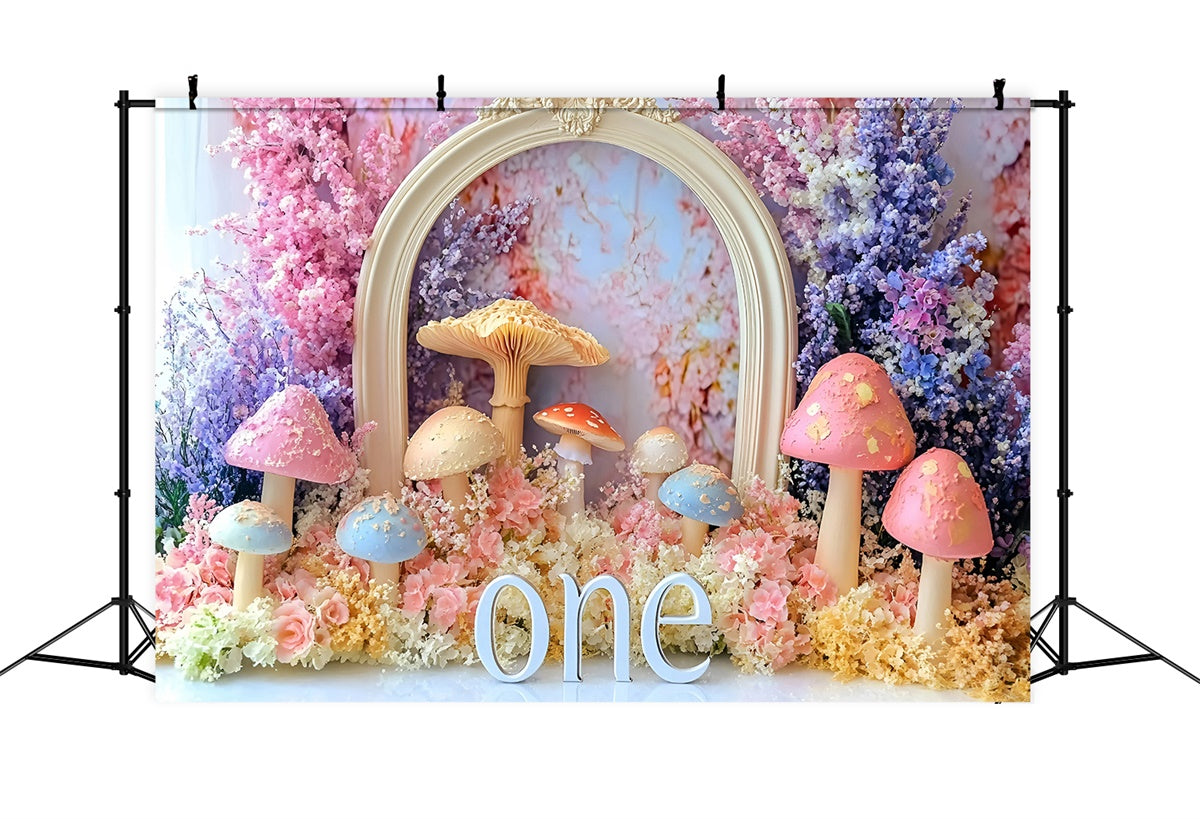 Toile de fond Décor Anniversaire 1 an Jardin Magique de Champignons GQ6-304