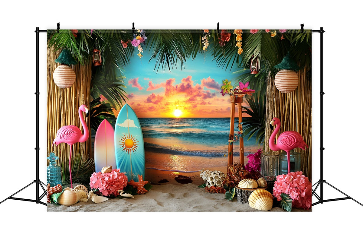 Toile de fond Été Coucher Tropical Fête Florale Plage GQ6-31