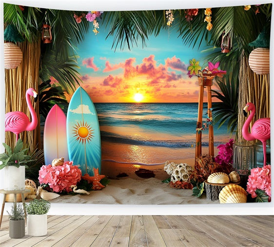 Toile de fond Été Coucher Tropical Fête Florale Plage GQ6-31