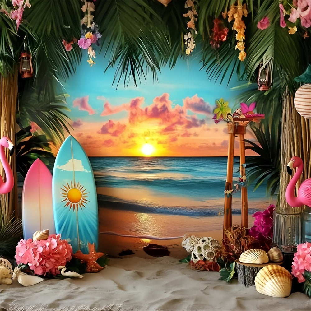 Toile de fond Été Coucher Tropical Fête Florale Plage GQ6-31