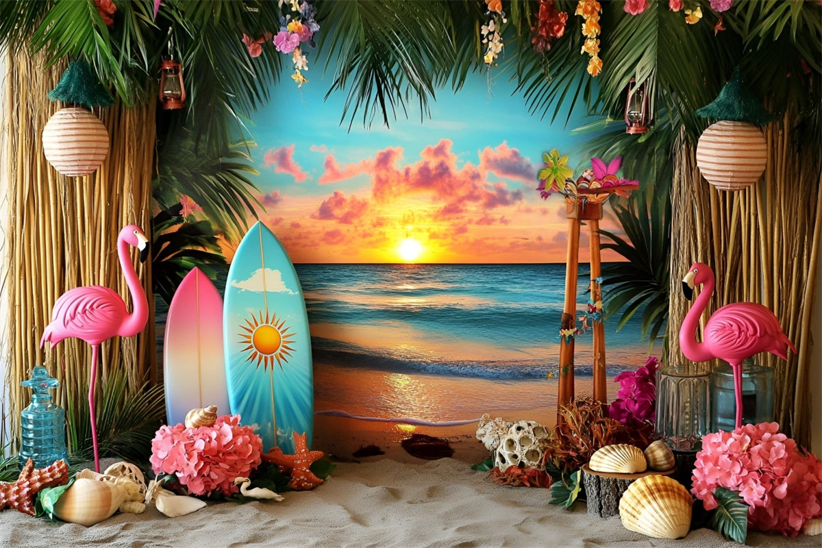 Toile de fond Été Coucher Tropical Fête Florale Plage GQ6-31
