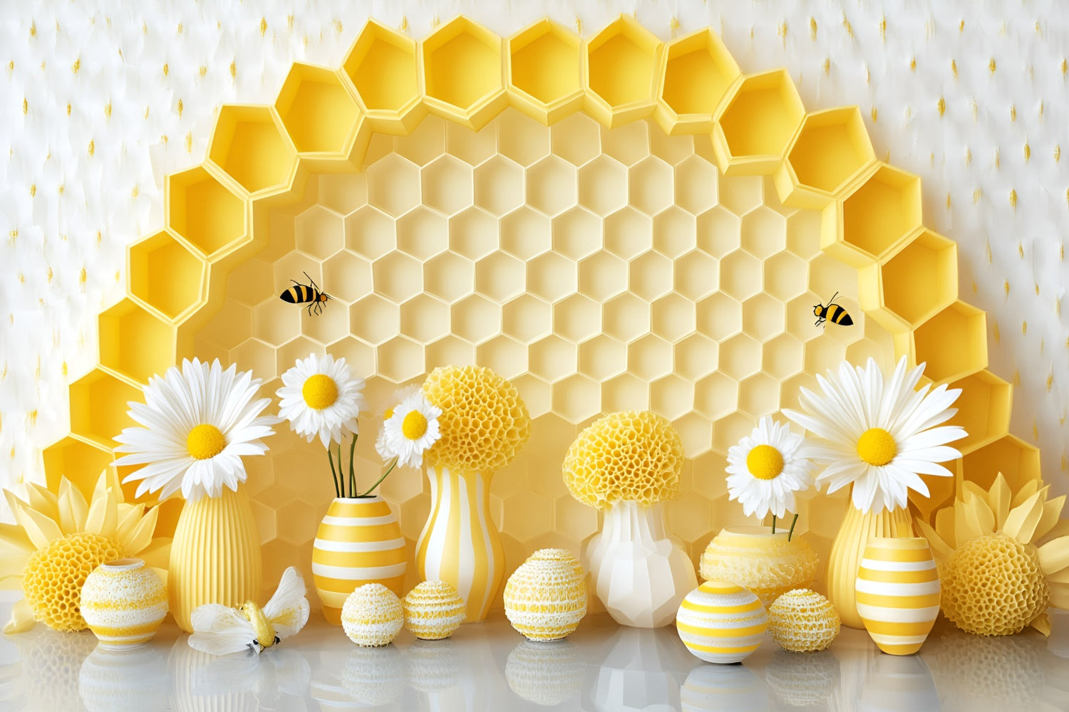 Toile de fond Photo Gâteau Smash Délire de Marguerites et Abeilles GQ6-330