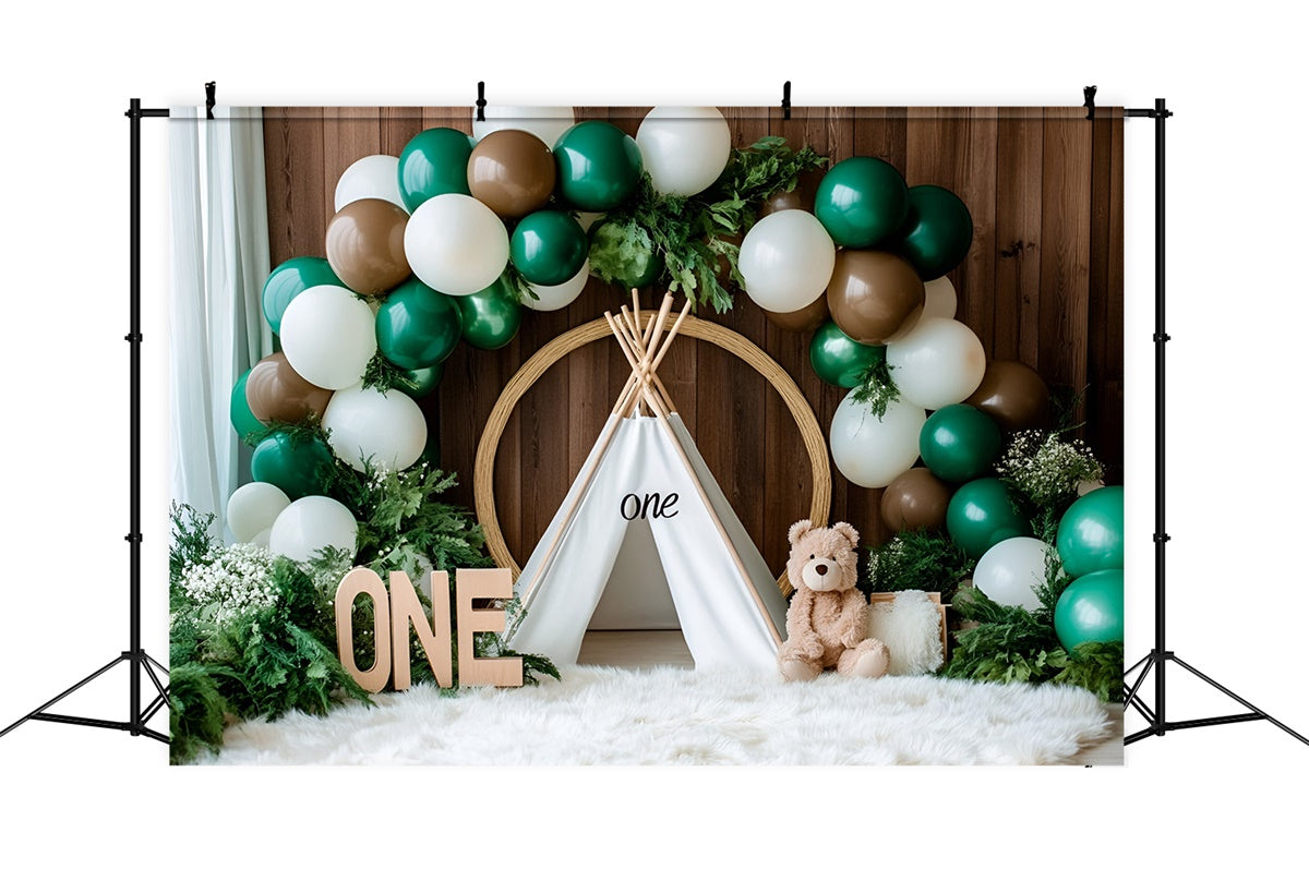 Toile de fond Décor Anniversaire 1 an Aventure Rustique Sous Tente GQ6-331
