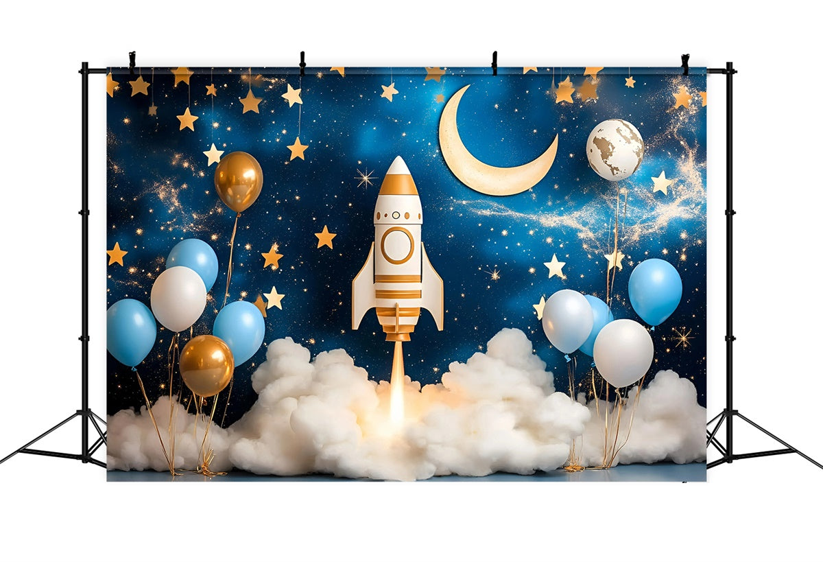 Toile de fond Photo Gâteau Smash Garçon Fusée et Galaxie Étoilée GQ6-332