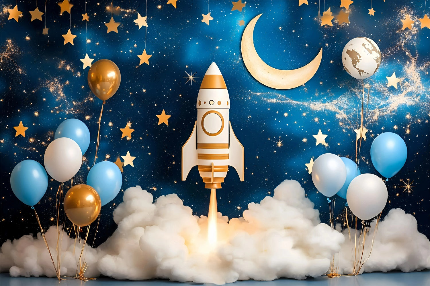 Toile de fond Photo Gâteau Smash Garçon Fusée et Galaxie Étoilée GQ6-332