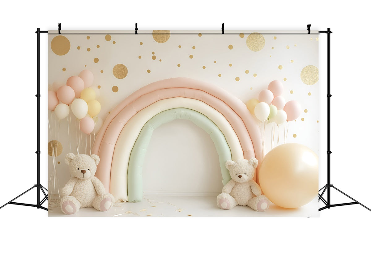 Toile de fond Décor Anniversaire 1 an Ours Arc-en-Ciel Pastel GQ6-336