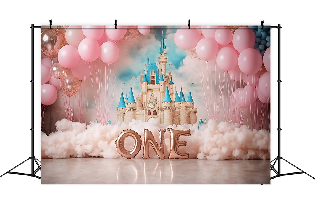 Toile de fond Décor Anniversaire 1 an Château Rose de Rêves GQ6-339