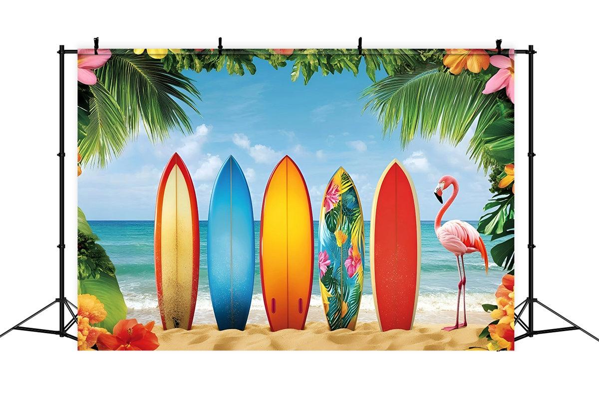 Toile de fond Été Paradis Planche Surf Plage Tropicale GQ6-34