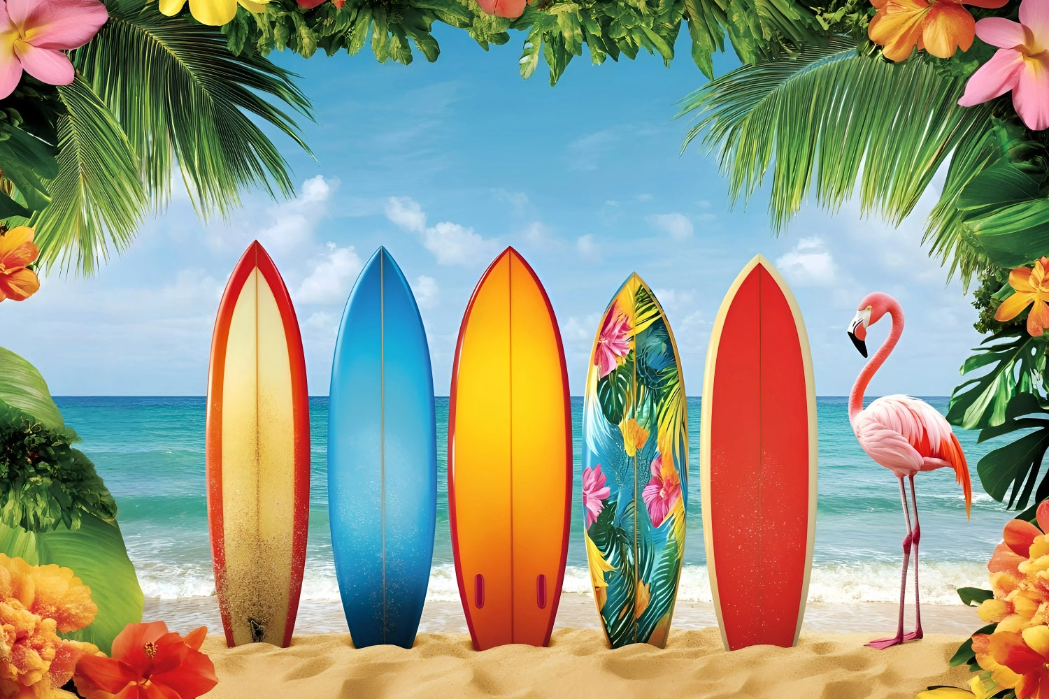 Toile de fond Été Paradis Planche Surf Plage Tropicale GQ6-34