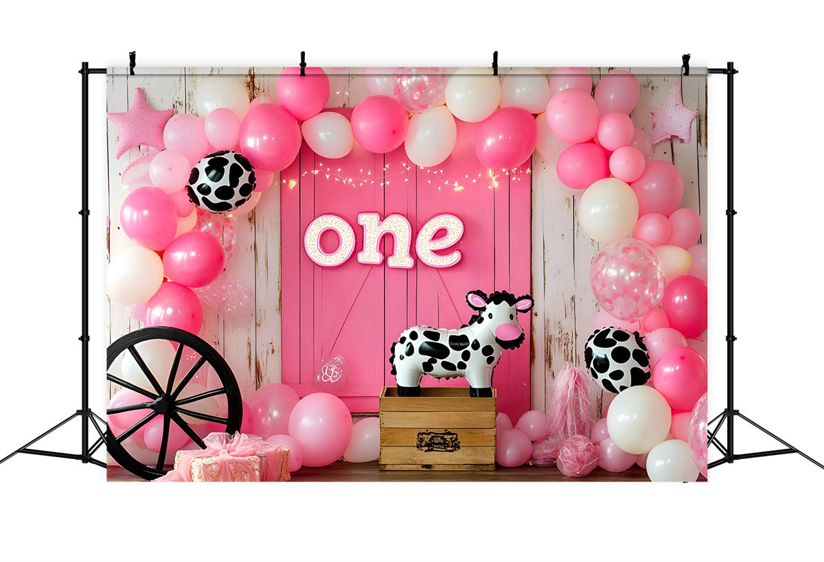 Toile de fond Décor Anniversaire 1 an Cowgirl Rustique et Ballons GQ6-342