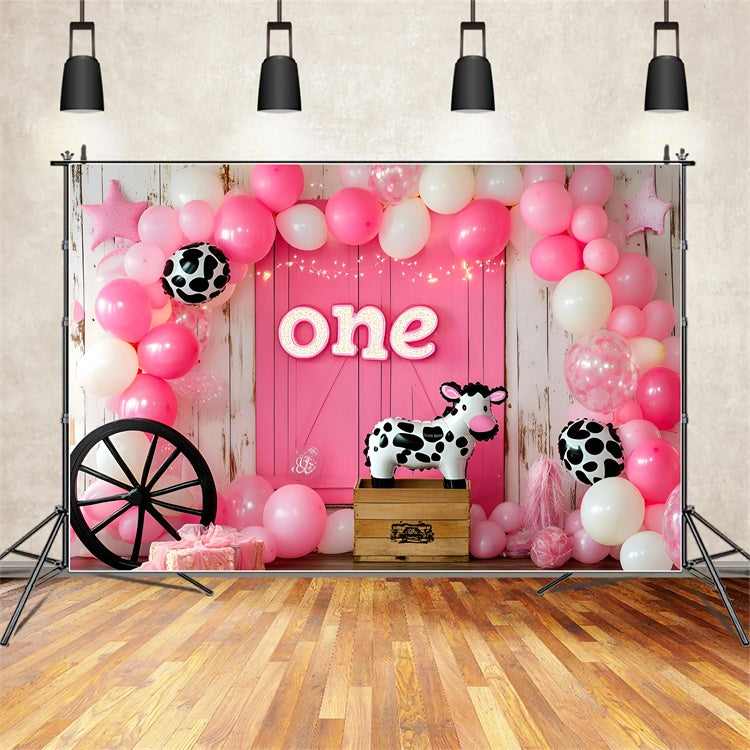 Toile de fond Décor Anniversaire 1 an Cowgirl Rustique et Ballons GQ6-342