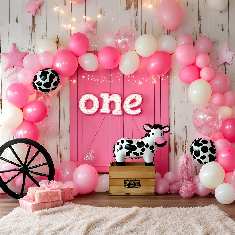 Toile de fond Décor Anniversaire 1 an Cowgirl Rustique et Ballons GQ6-342