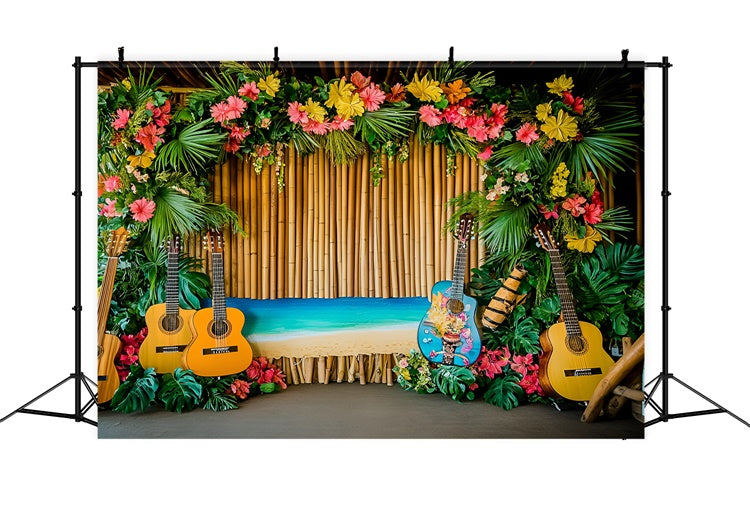 Toile de fond Été Scène Guitare Tropicale Hawaïenne GQ6-35