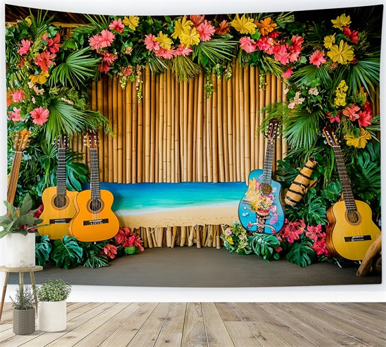 Toile de fond Été Scène Guitare Tropicale Hawaïenne GQ6-35