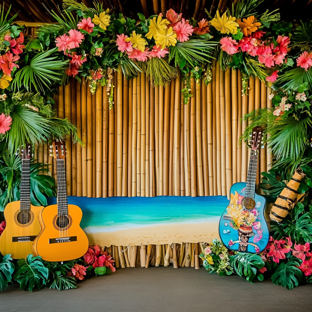 Toile de fond Été Scène Guitare Tropicale Hawaïenne GQ6-35