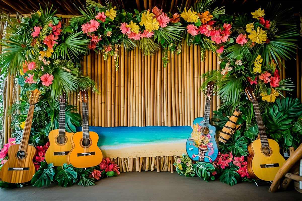 Toile de fond Été Scène Guitare Tropicale Hawaïenne GQ6-35