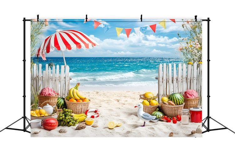 Toile de fond Été Plage Tropicale Stand de Fruits Bord de Mer GQ6-4