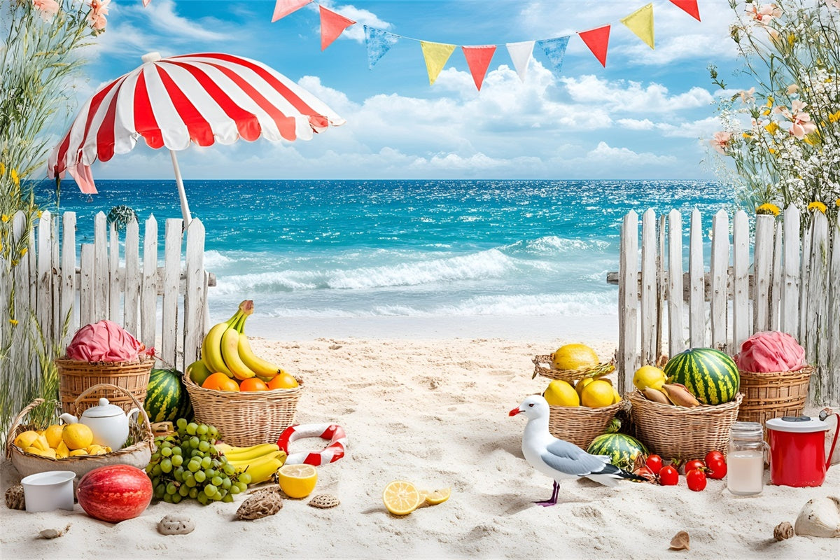 Toile de fond Été Plage Tropicale Stand de Fruits Bord de Mer GQ6-4