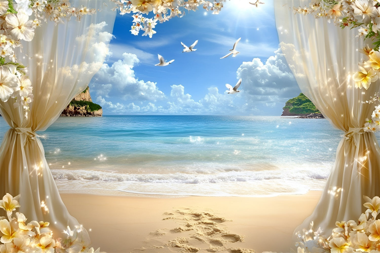 Toile de fond Thème Plage Île de Rêve Horizon Été GQ6-49