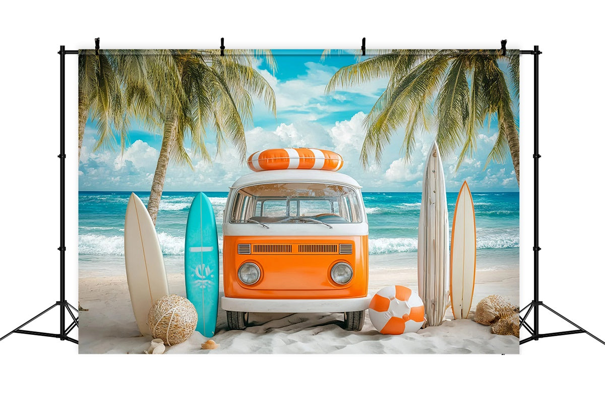 Toile de fond Photo Plage Bus Surf Rétro Été GQ6-5