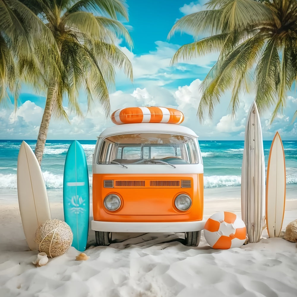 Toile de fond Photo Plage Bus Surf Rétro Été GQ6-5