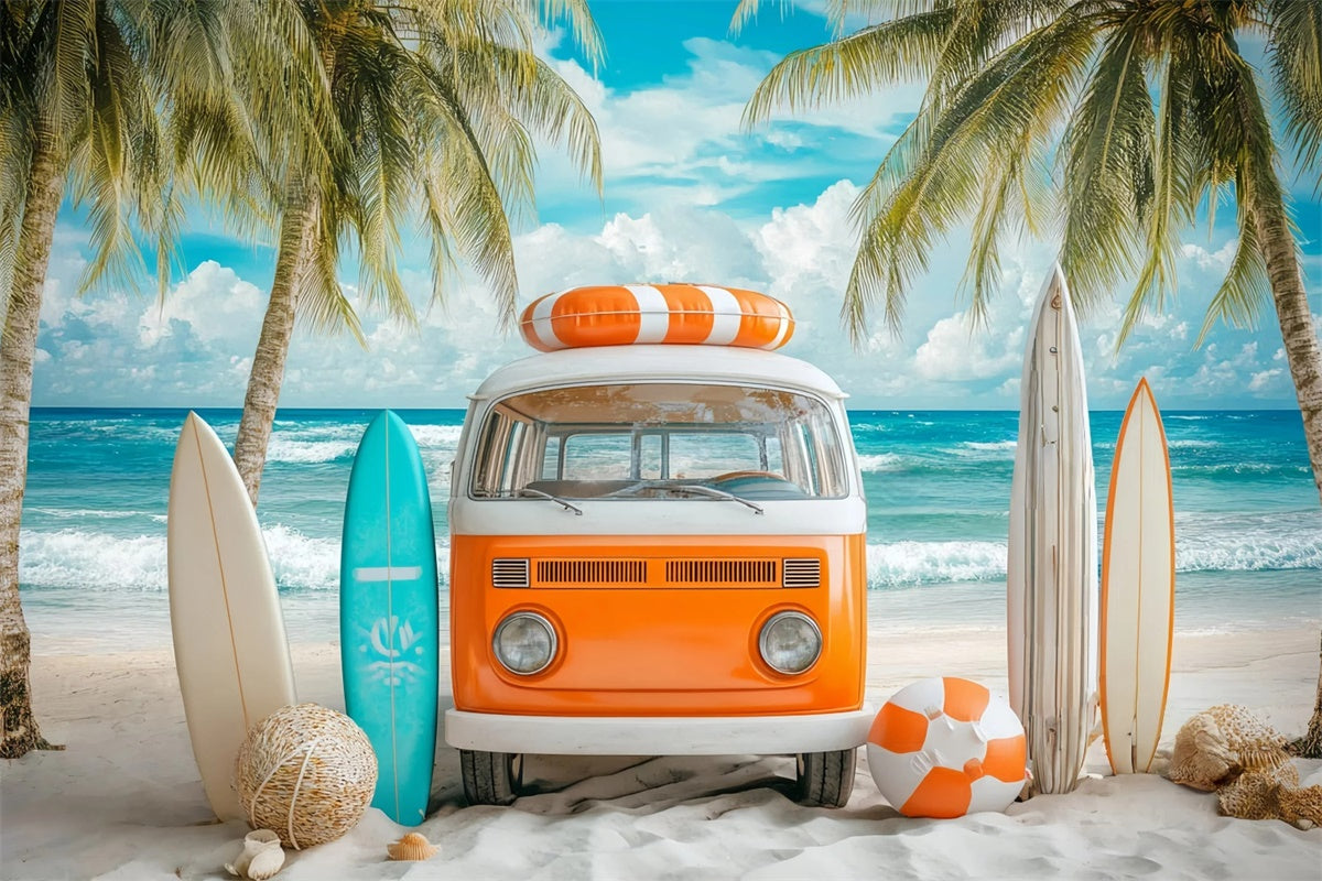 Toile de fond Photo Plage Bus Surf Rétro Été GQ6-5