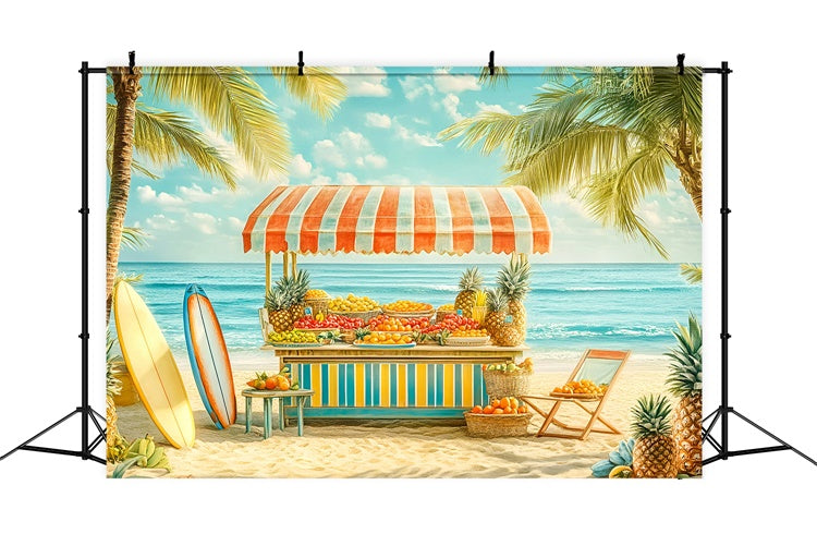 Toile de fond Été Plage Tropicale Stand Fruits Surf GQ6-54