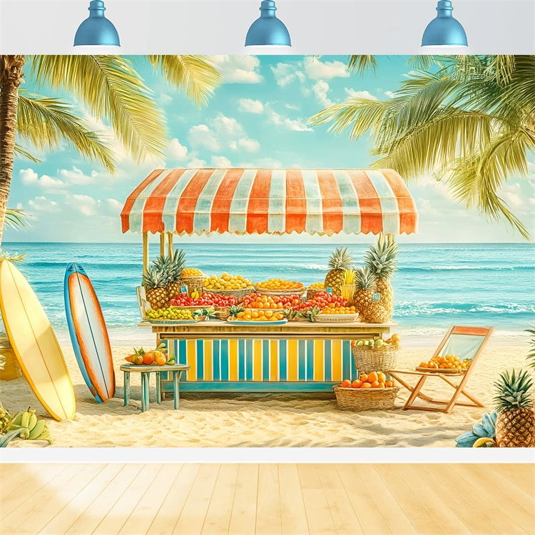 Toile de fond Été Plage Tropicale Stand Fruits Surf GQ6-54