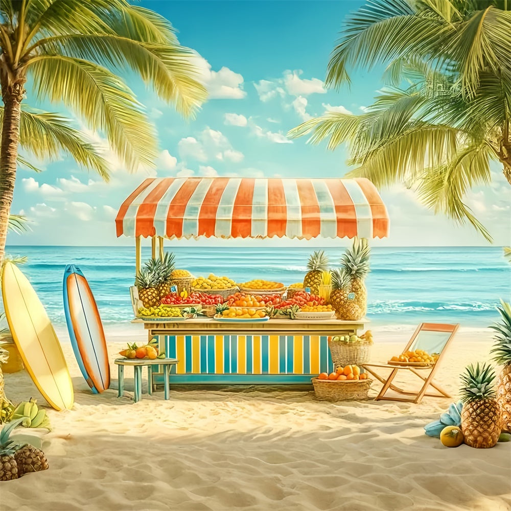 Toile de fond Été Plage Tropicale Stand Fruits Surf GQ6-54