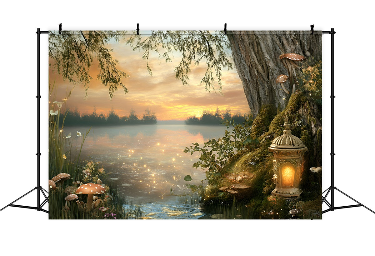 Toile de fond Été Lac Féerique Crépuscule Forêt GQ6-58