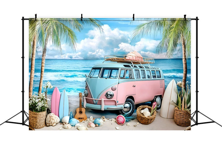 Toile de fond Thème Plage Van Guitare Été GQ6-7