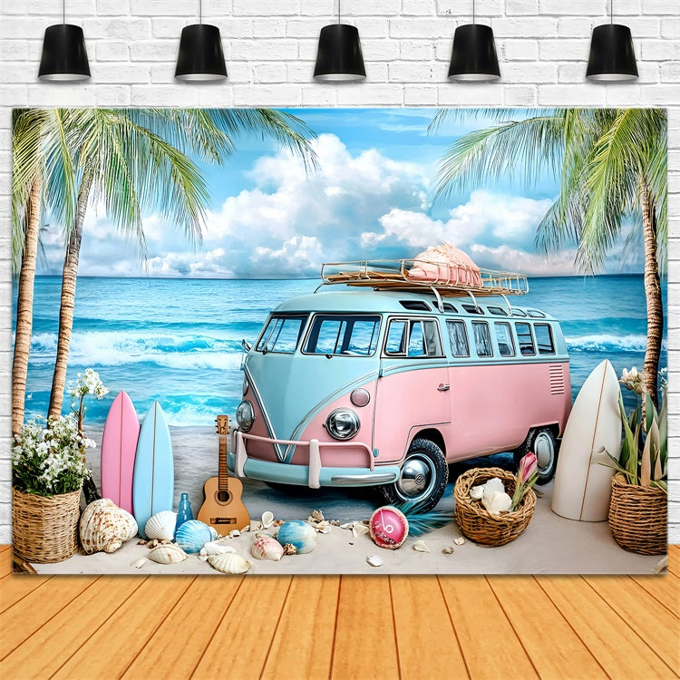 Toile de fond Thème Plage Van Guitare Été GQ6-7