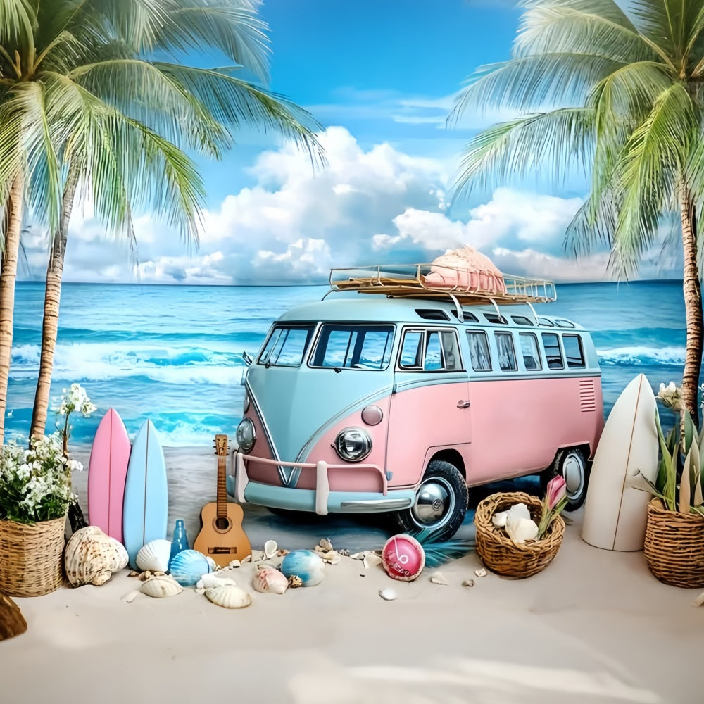 Toile de fond Thème Plage Van Guitare Été GQ6-7