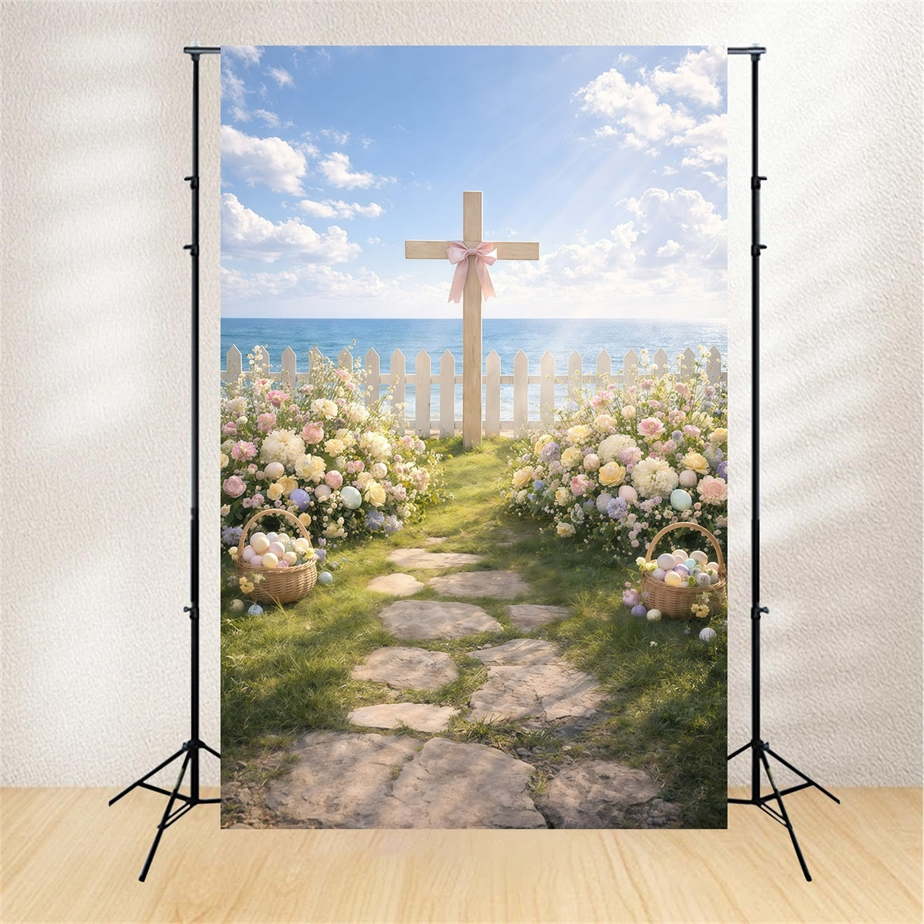 Toile de fond Pâques Chemin Jardin Croix Bord De Mer GQ61-11