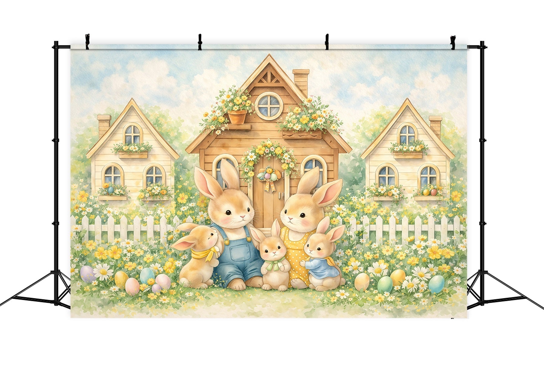 Toile de fond Pâques Village Famille Lapins Conte De Fées GQ61-15