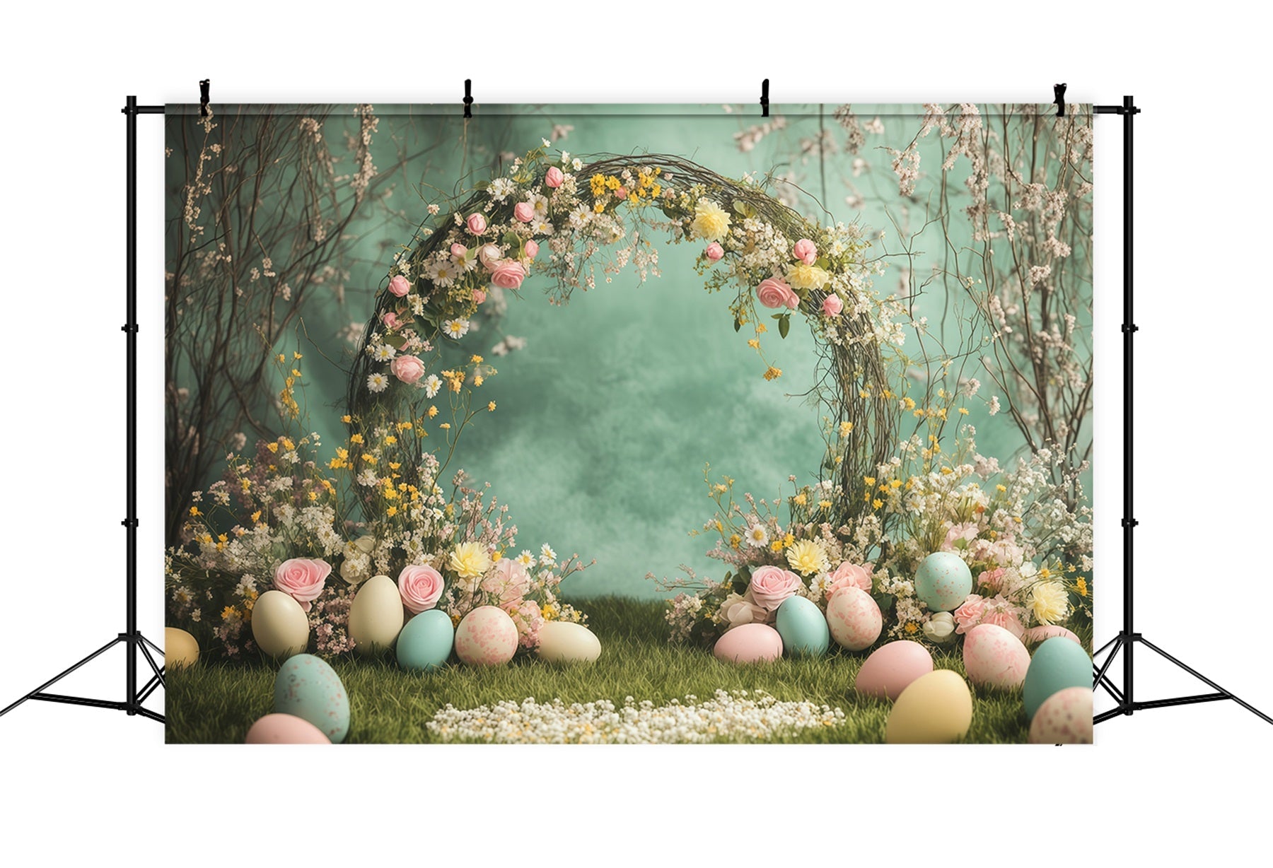 Fond de Pâques Arche Œufs Bouquet Fleurs Sauvages GQ61-17