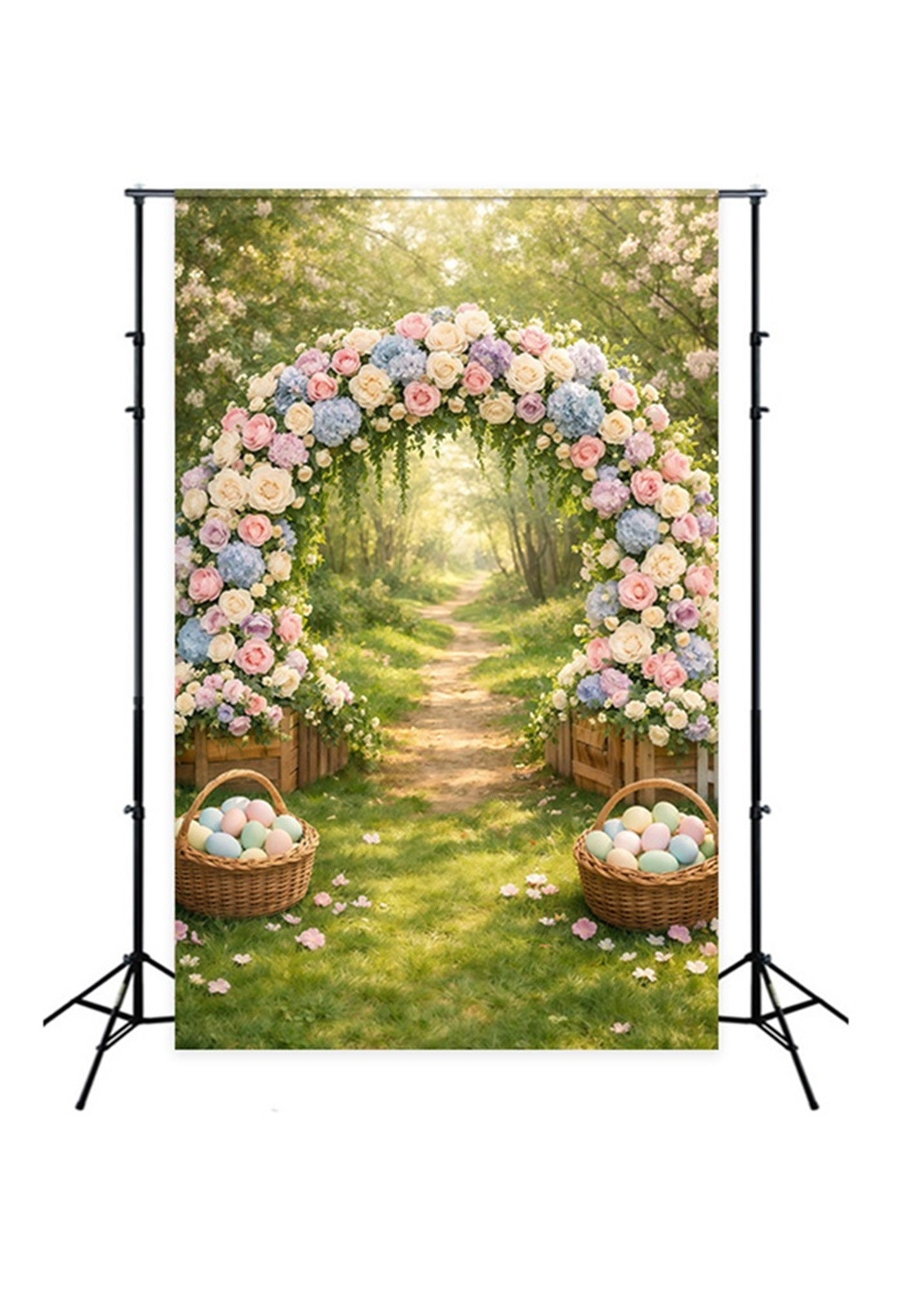 Toile de fond de Pâques Arche Jardin Floral Tons Pastel GQ61-20