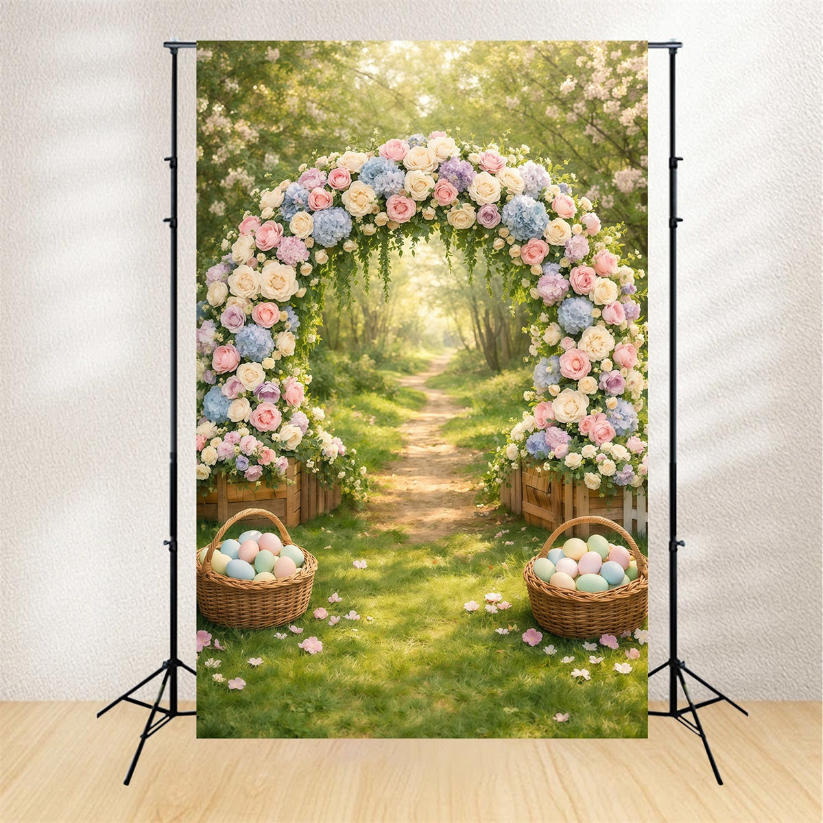 Toile de fond de Pâques Arche Jardin Floral Tons Pastel GQ61-20