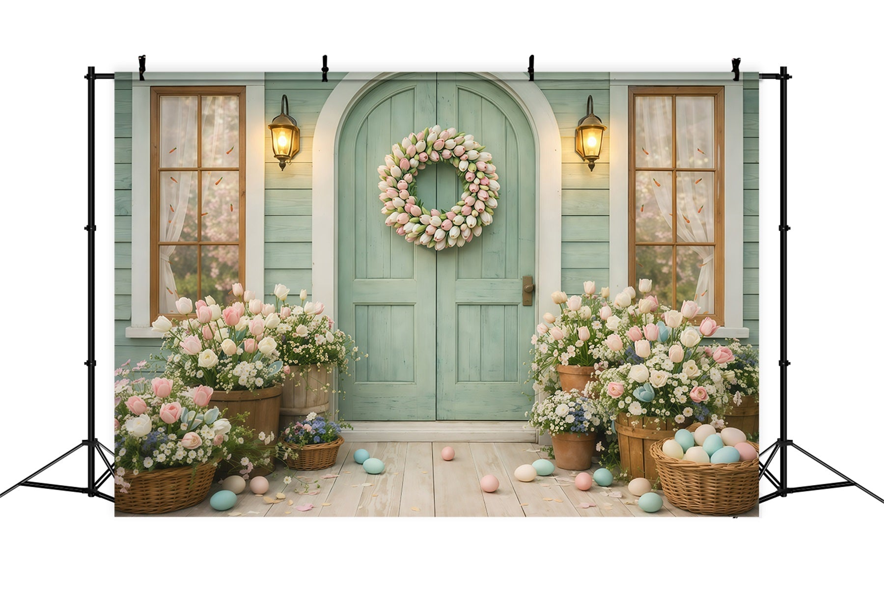 Fond de Pâques Entrée Couronne Fleurs Printanières GQ61-21