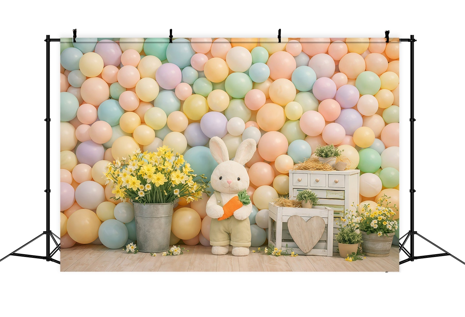 Toile de fond Pâques Lapin Macaron Pastel Marguerites GQ61-23