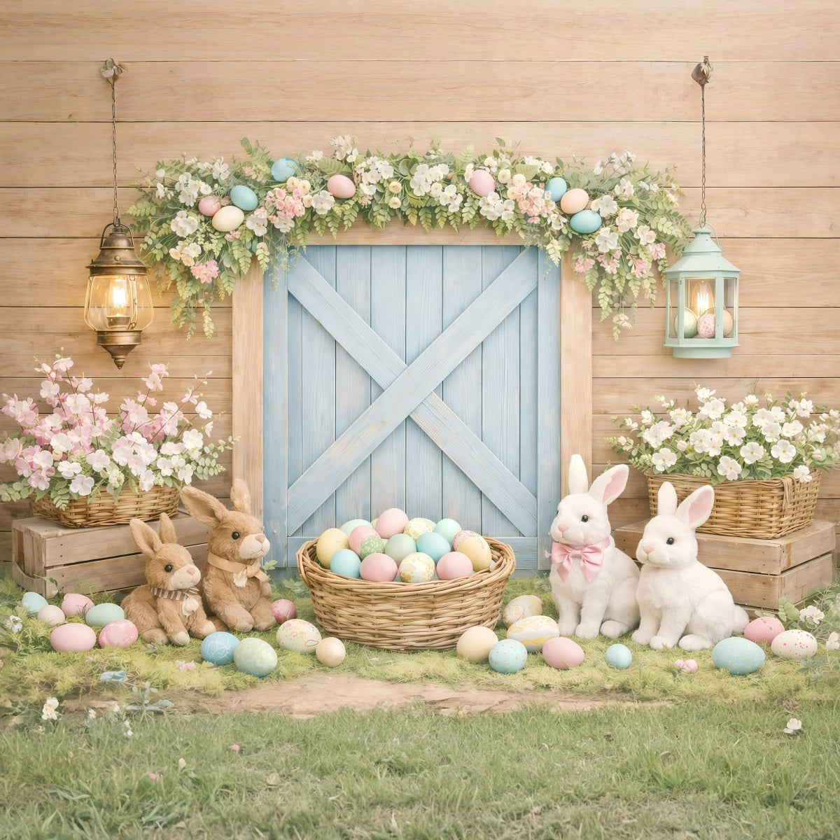 Toile de fond de Pâques Porte Grange Rustique Lapin GQ61-28