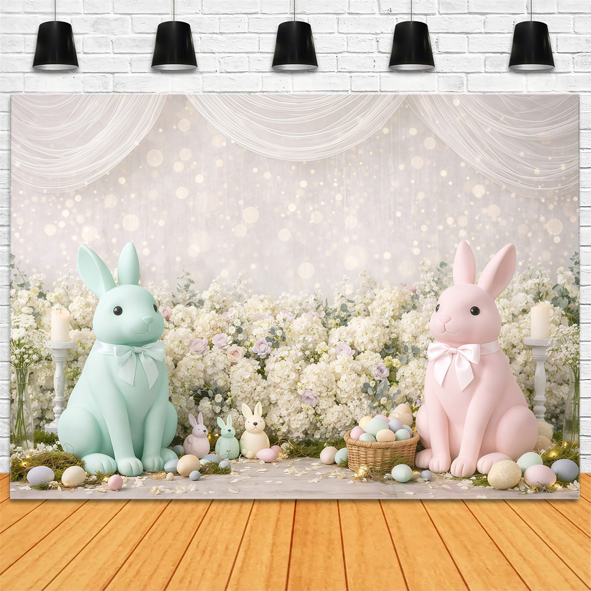 Toile de fond de Pâques Lapin Fleurs Effet Bokeh GQ61-32