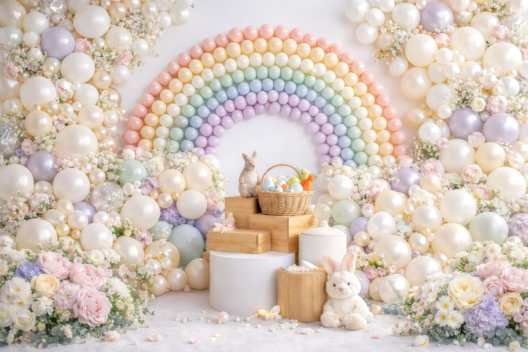 Toile de fond de Pâques Fleur Arc-En-Ciel Macaron Pastel GQ61-40