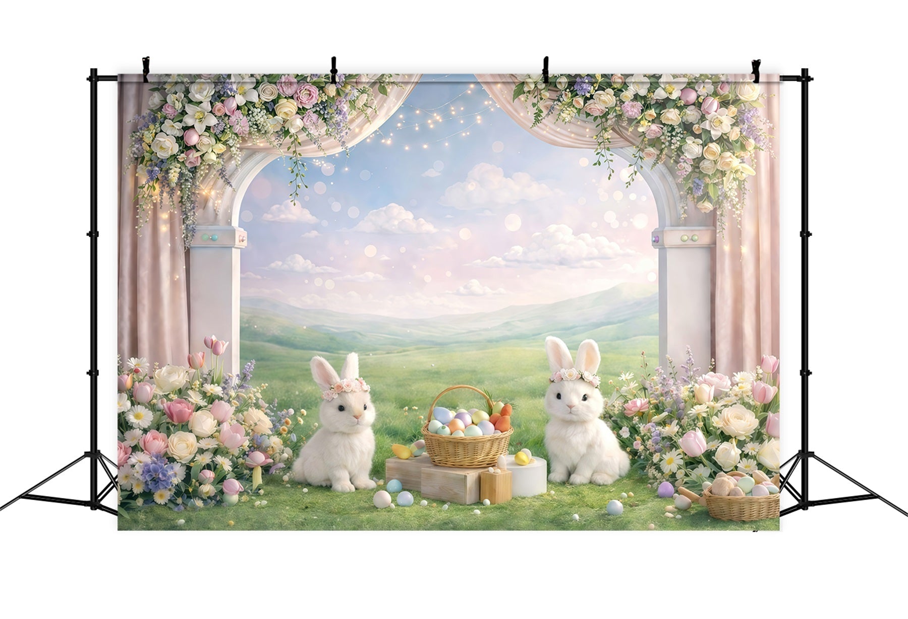 Fond de Pâques Arche Jardin Lapin Prairie GQ61-41