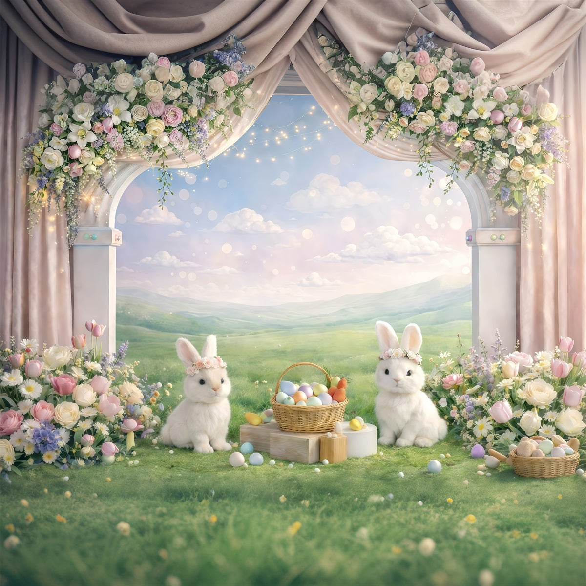 Fond de Pâques Arche Jardin Lapin Prairie GQ61-41