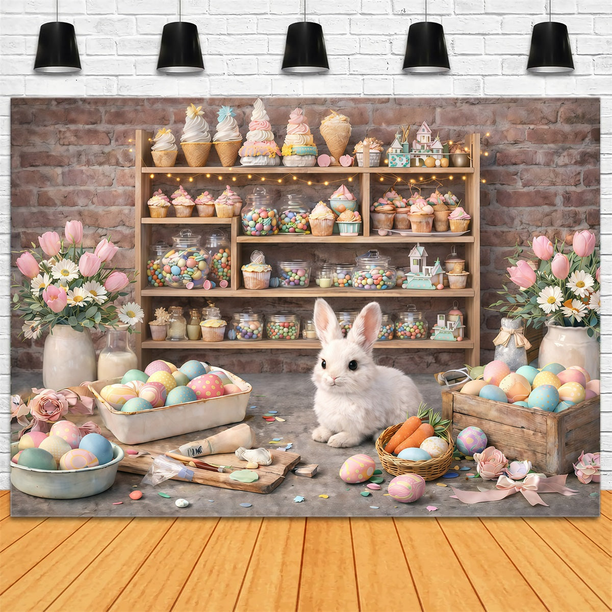 Toile de fond Pâques Atelier Desserts Lapin Rustique GQ61-43
