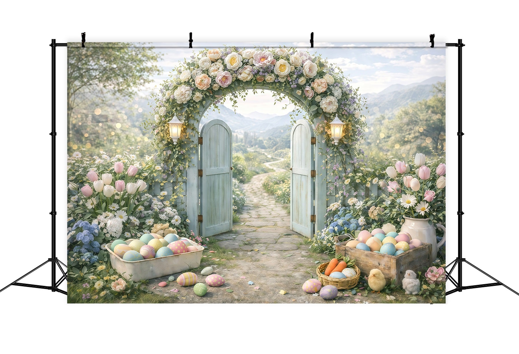 Toile de fond de Pâques Entrée Arche Jardin Printanier Œuf GQ61-44