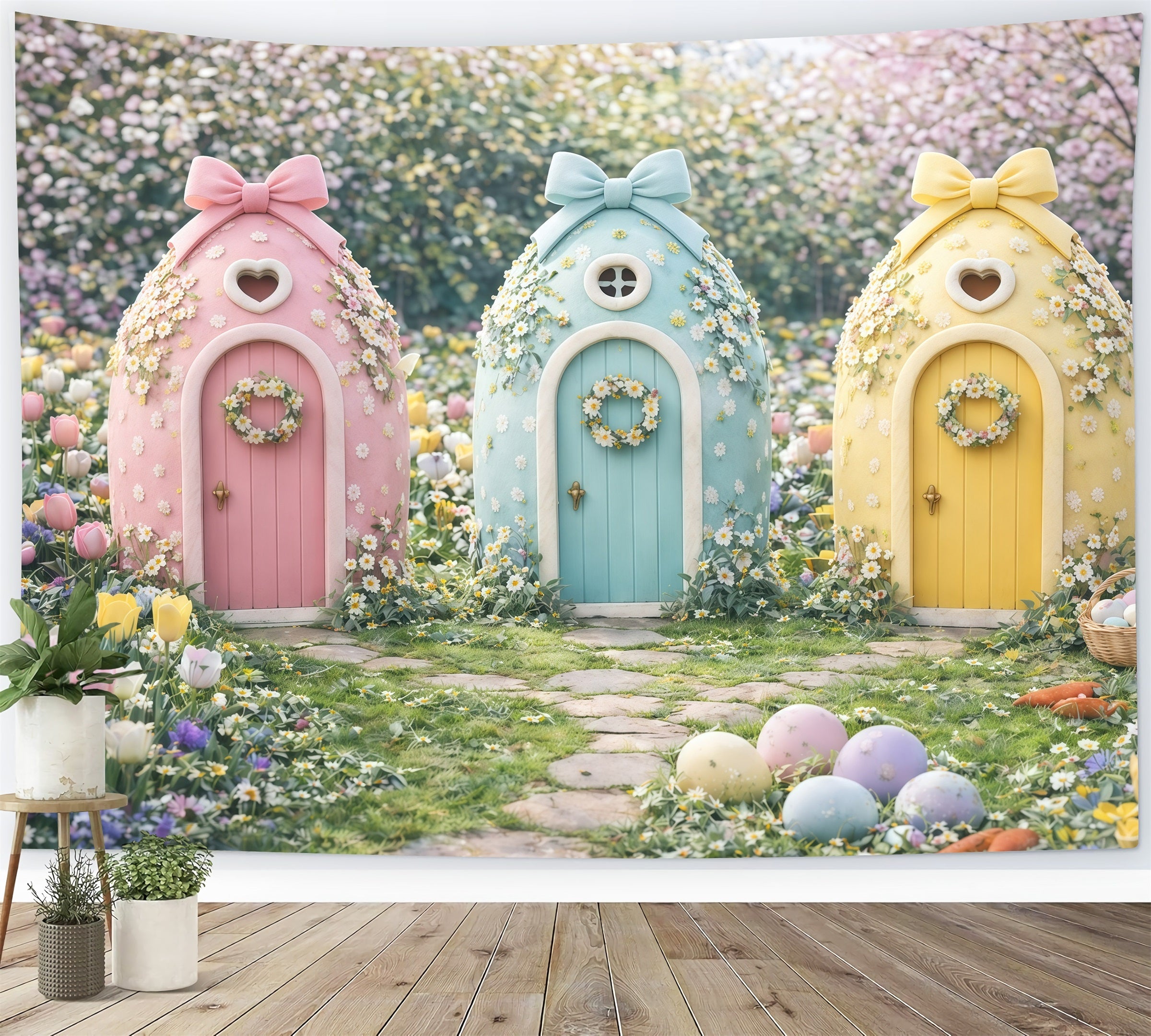 Toile de fond Pâques Trio Cottage Féerique Pastel GQ61-47