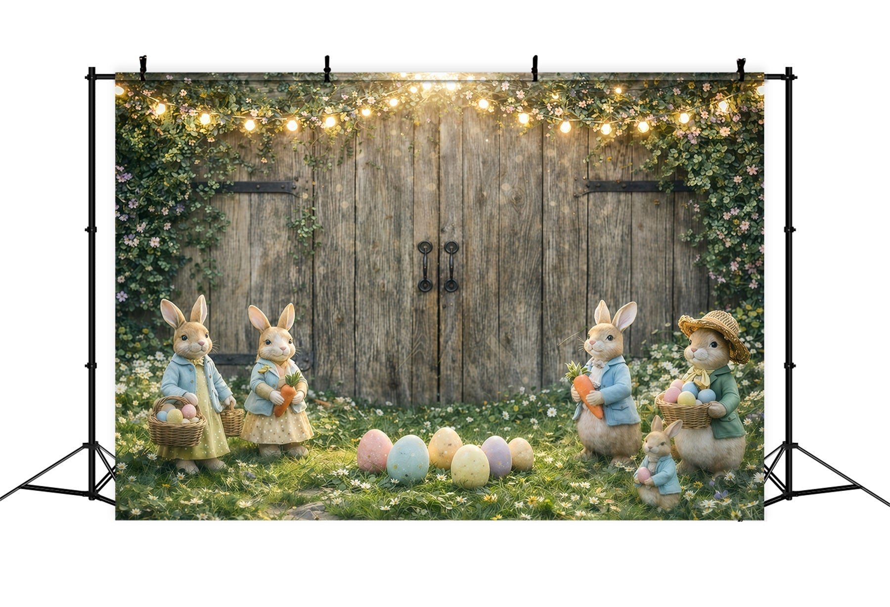 Toile de fond de Pâques Récolte Œufs Lapin Rustique GQ61-48